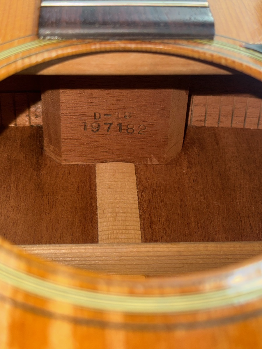 Serial number stamped on the neck block inside a Martin guitar soundhole